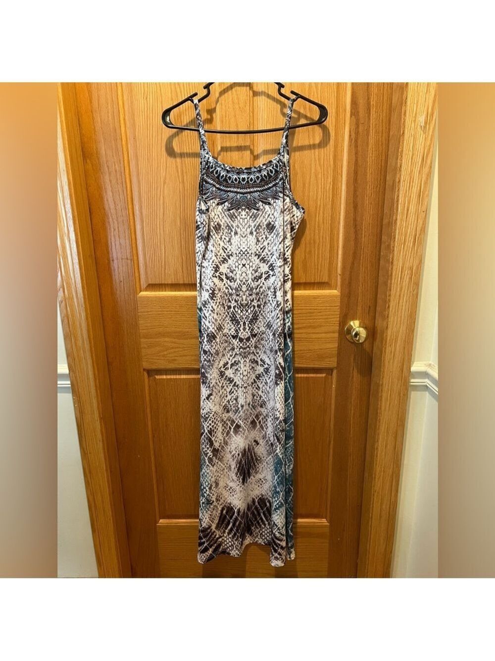 Women's Blue Snakeskin Print Bohemian Maxi Cami Dress Large - Picture 8 of 15